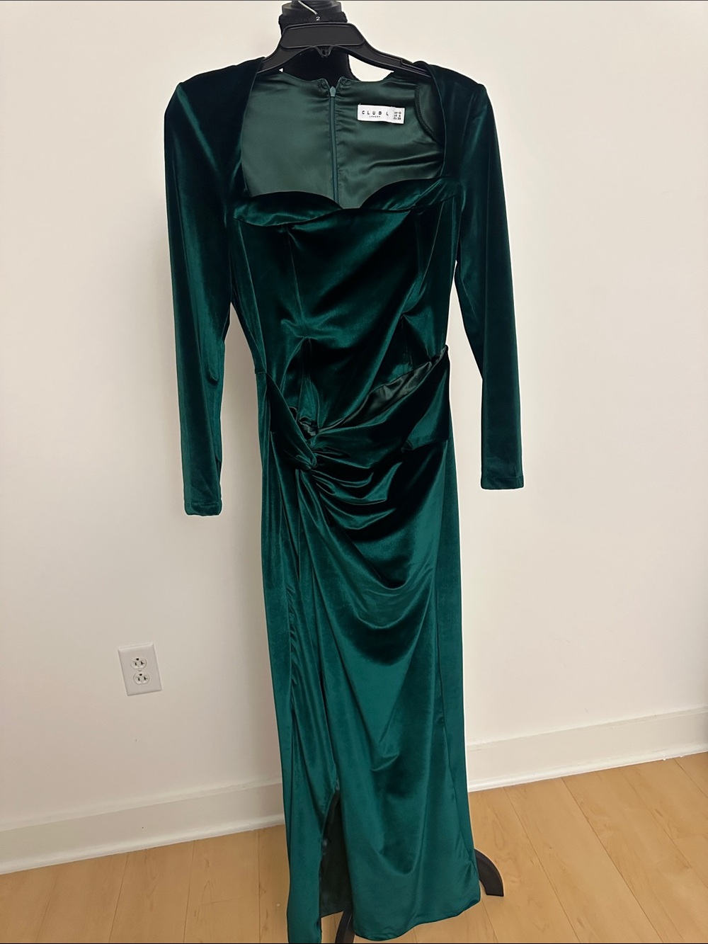 Club L London Dark Emerald Velvet Long-Sleeve Midi Dress